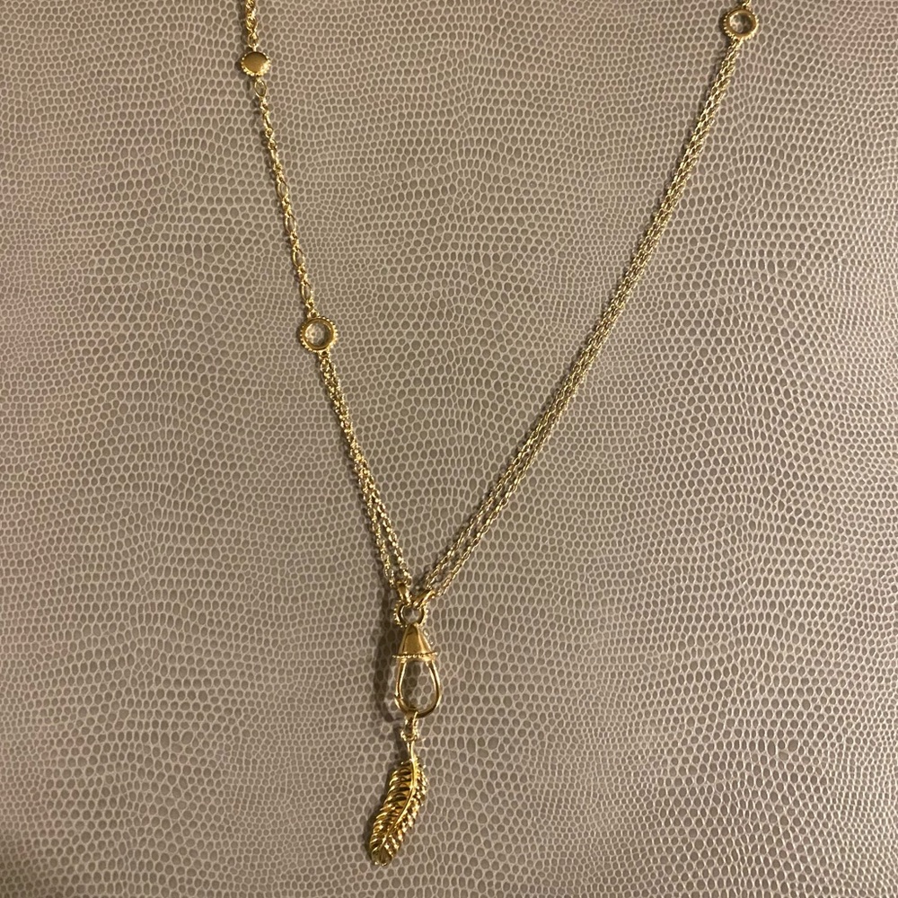 LINKS OF LONDON YG VERMEIL CARIBINER CHAIN AMULET NECKLACE &LARGE FEATHER CHARM